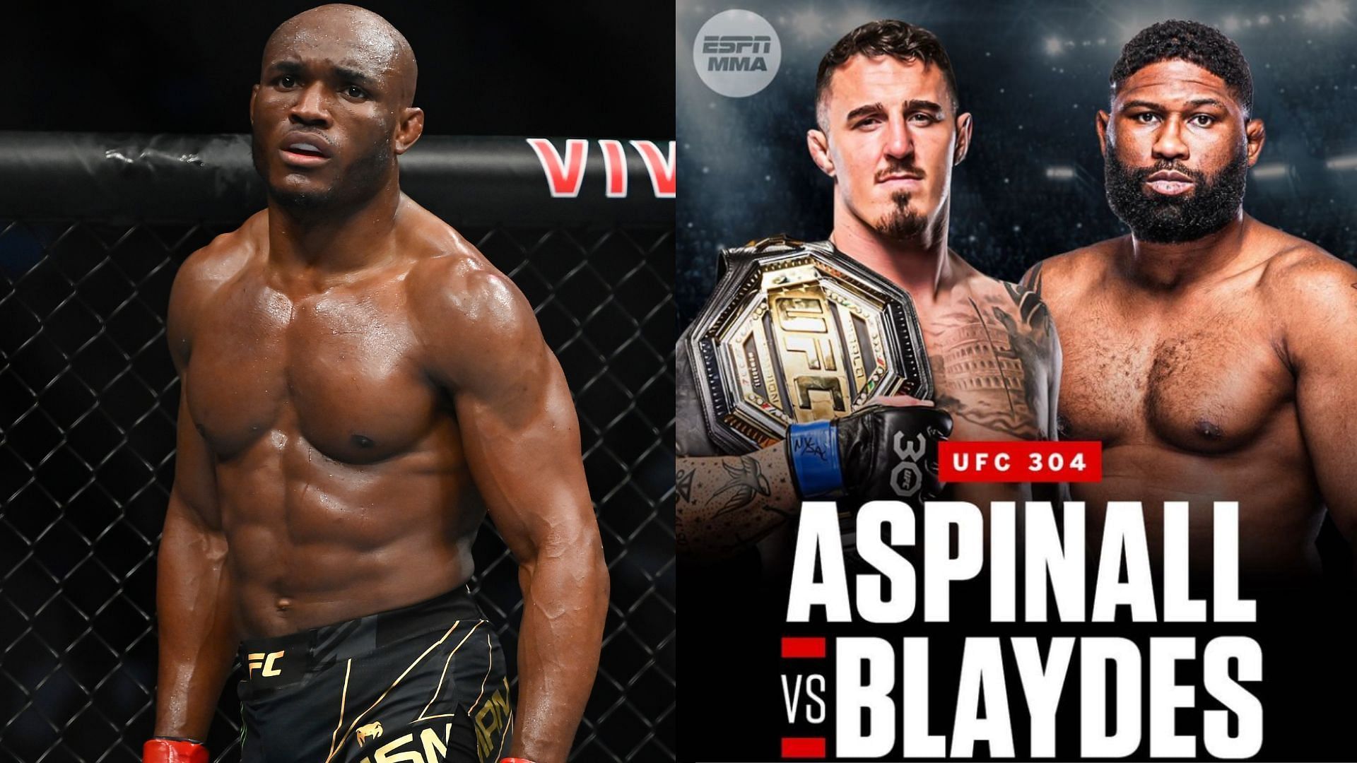 Kamaru Usman (left), Curtis Blaydes &amp; Tom Aspinall (right) [Images courtesy of Getty Images &amp; @tomaspinallofficial on Instagram]