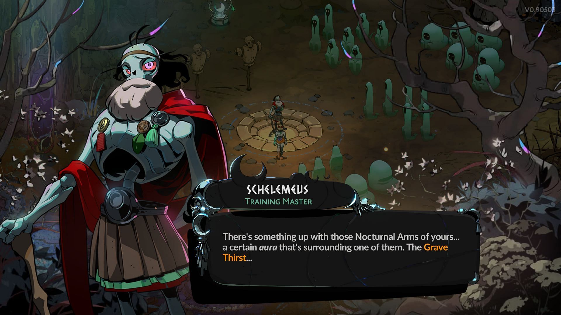 Schelemeus provides invaluable support in Melino&euml;&#039;s journey (Image via Supergiant Games)