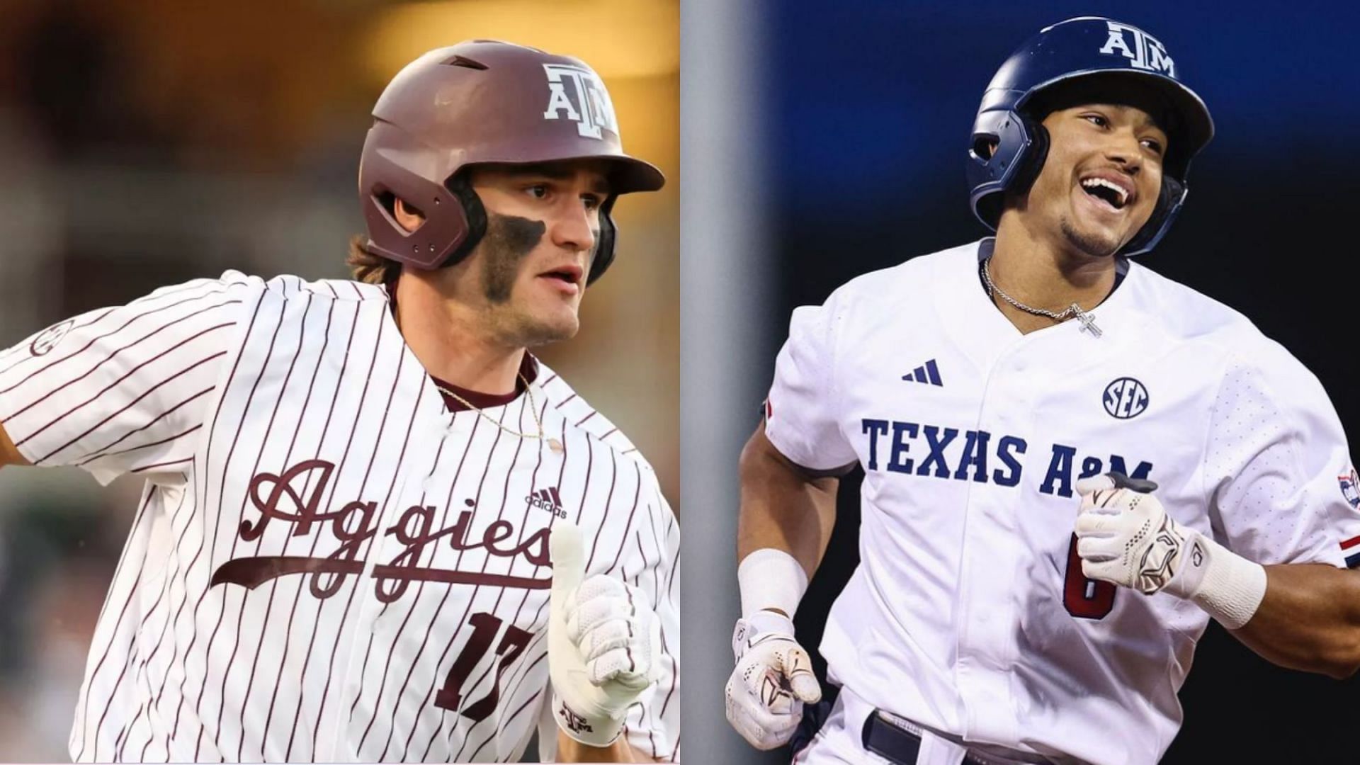 Texas A&amp;M batting duo Jace LaVIolette (left) and Braden Montgomery (right)
