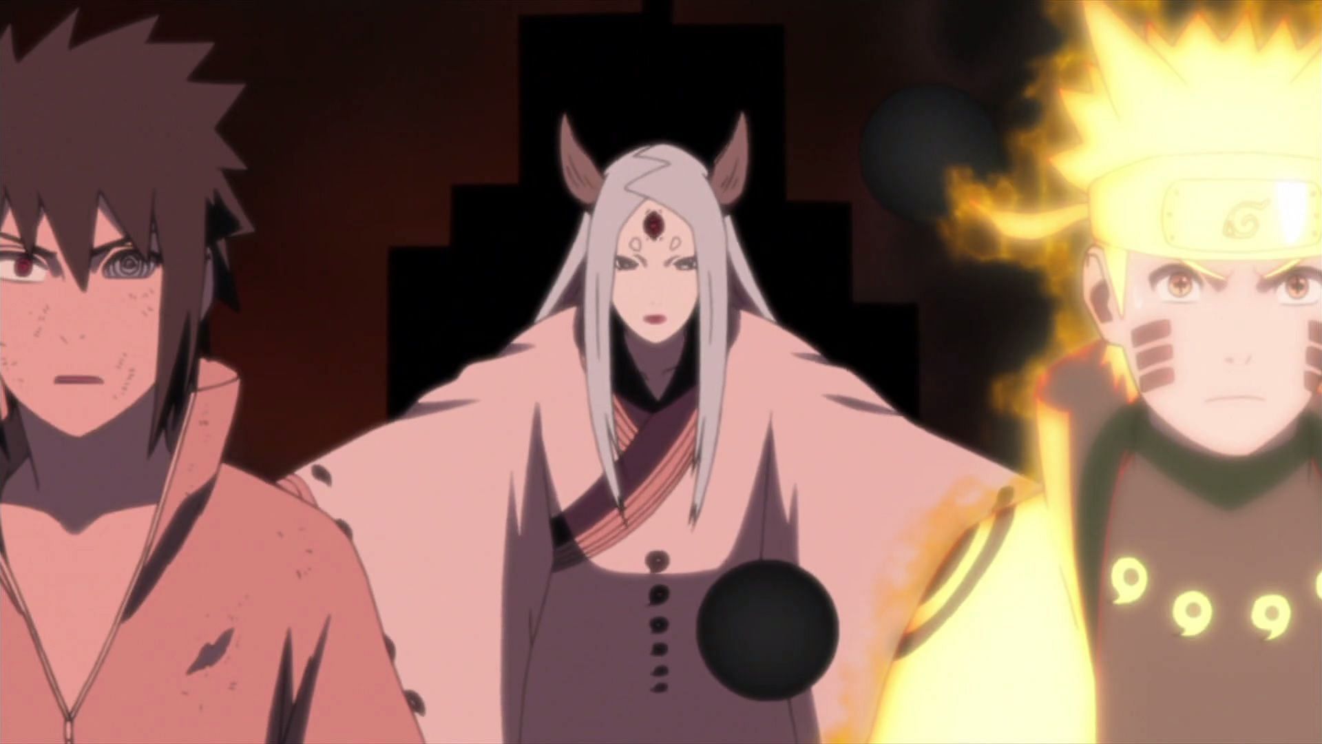 Kaguya getting the better of Naruto and Sasuke (Image via Studio Pierrot)