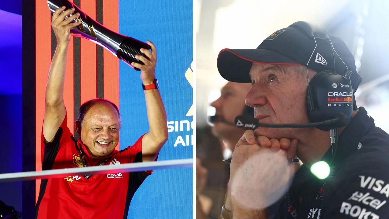 (L): Ferrari boss Frederic Vasseur; (R): Adrian Newey; Image source: Getty