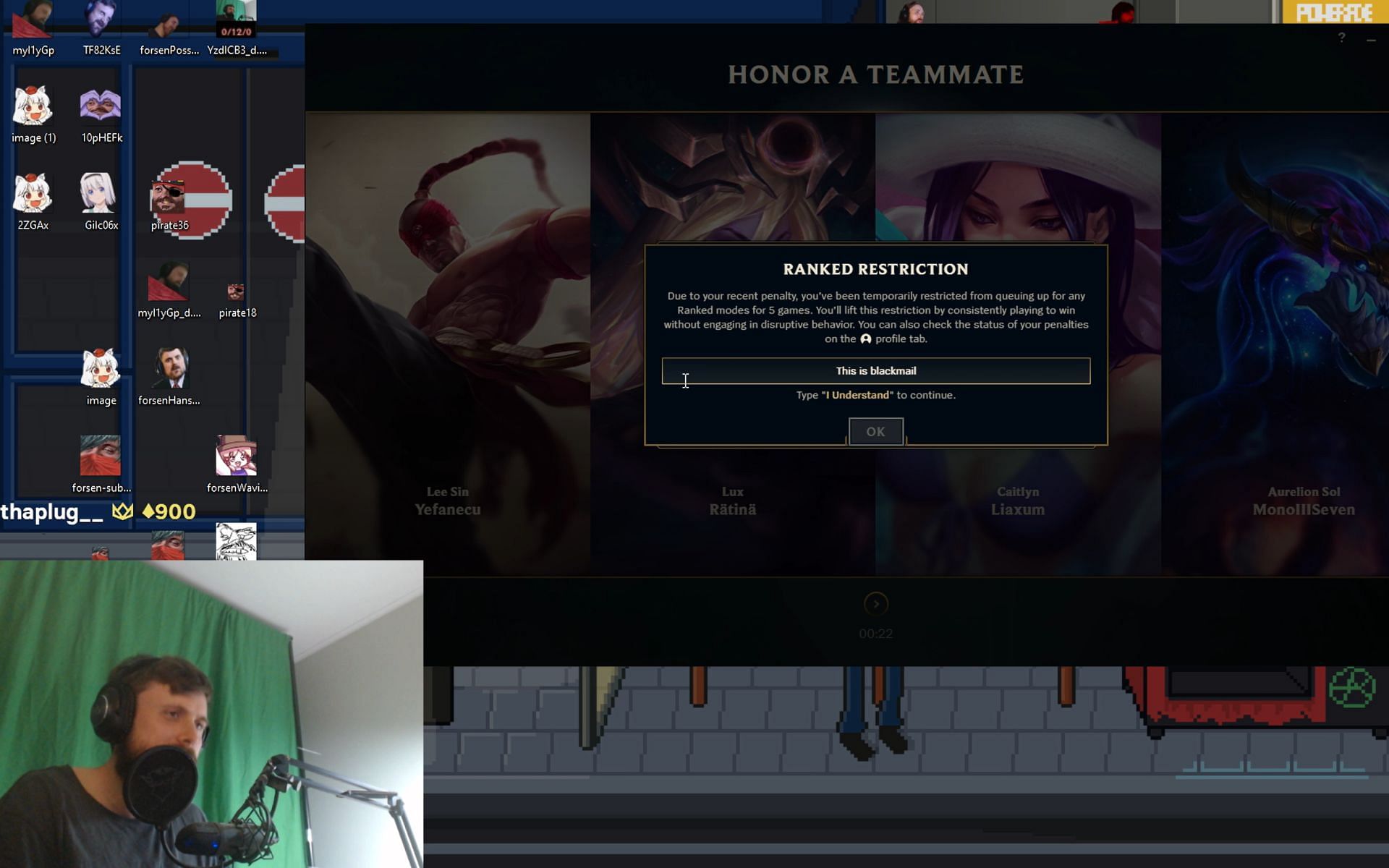 Forsen gets temporary League of Legends suspension for writing seemingly toxic messages in-game (Image via forsen/Twitch)