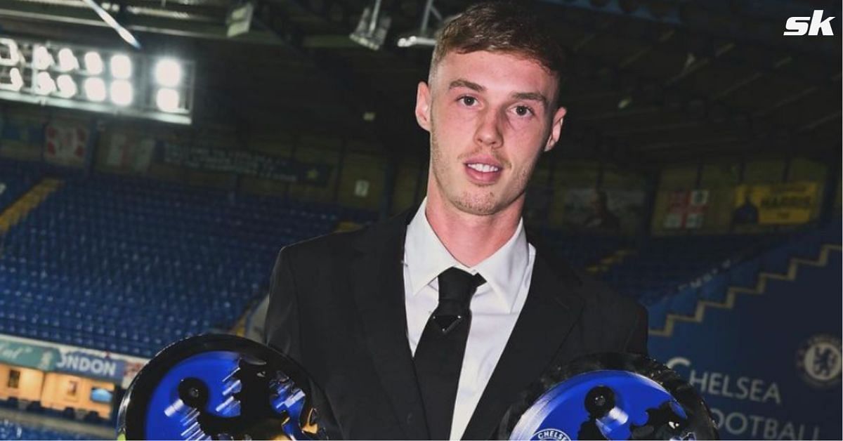 Chelsea star Cole Palmer with his awards following the club