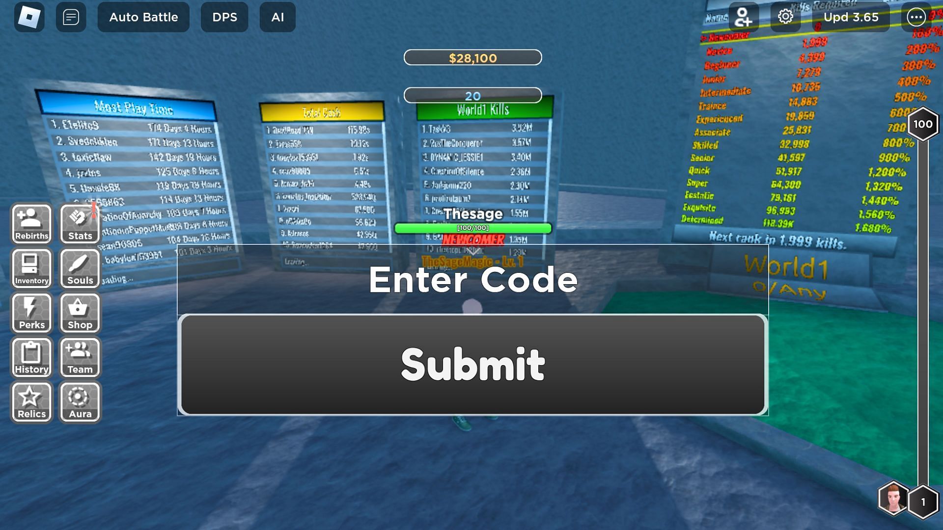 Redeem codes here (Image via Roblox)