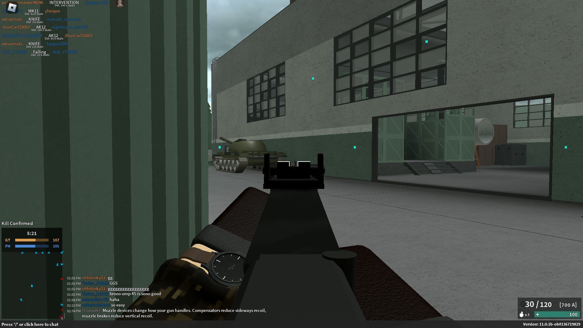 Aiming while recovering from a slide (Image via Roblox)