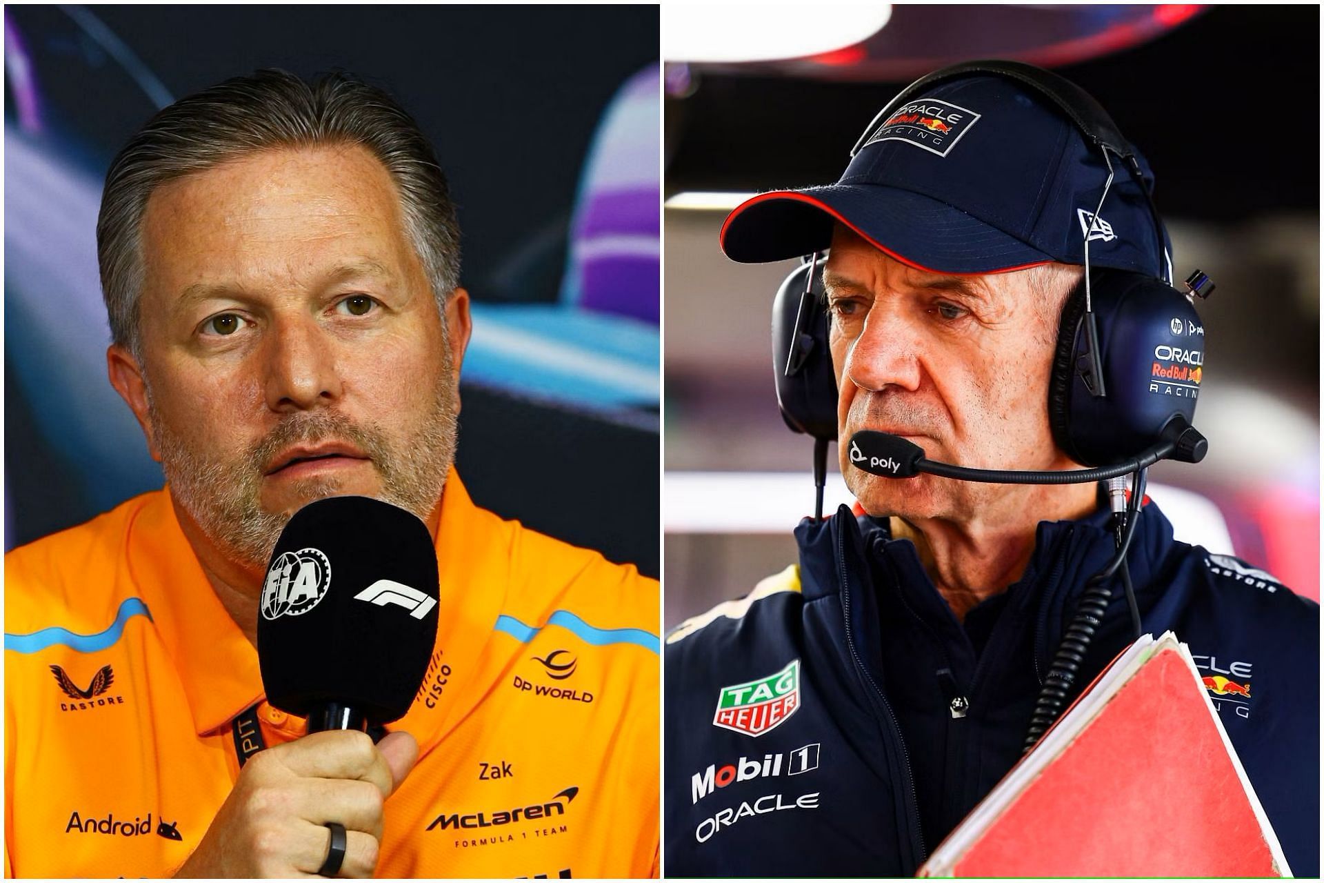 Zak Brown (L) and Adrian Newey (R) (Collage via Sportskeeda)