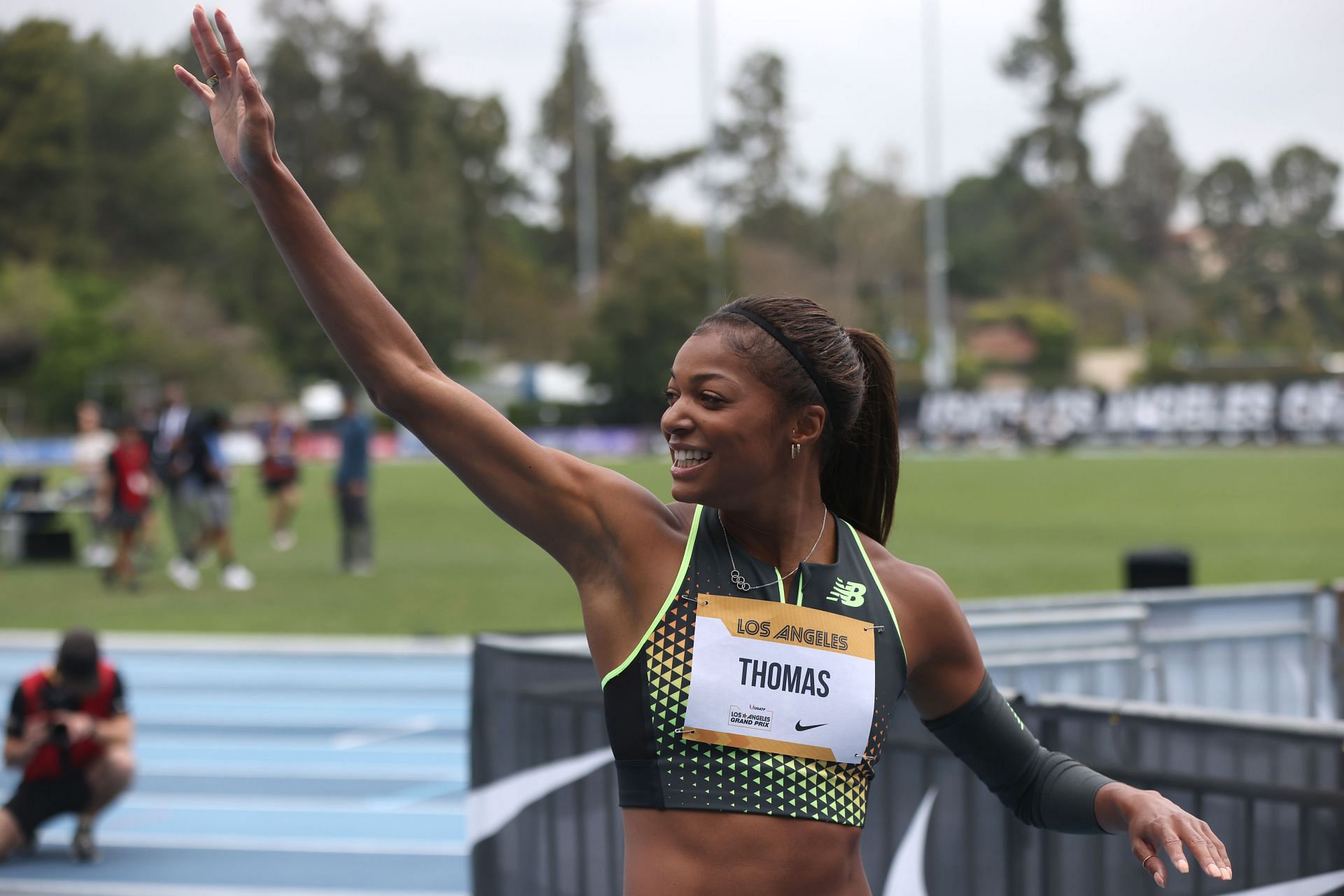 Gabby Thomas during the 2024 USATF Los Angeles Grand Prix. (Photo by Katharine Lotze/Getty Images)