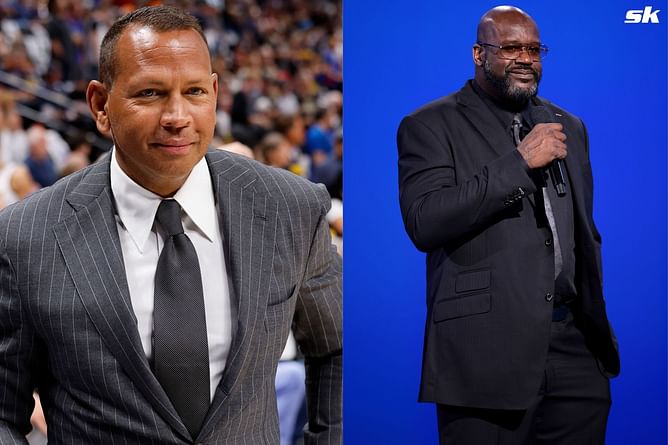 Photo: Alex Rodriguez catches up with NBA legend Shaquille O'Neal during Game 1 of Timberwolves' conference finals
