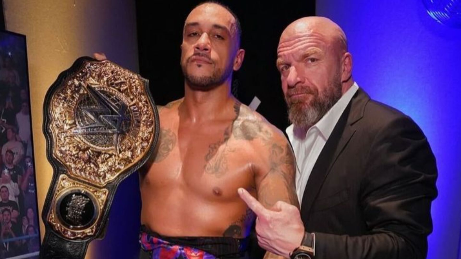 Damian Priest and Triple H after his title defense at Backlash.