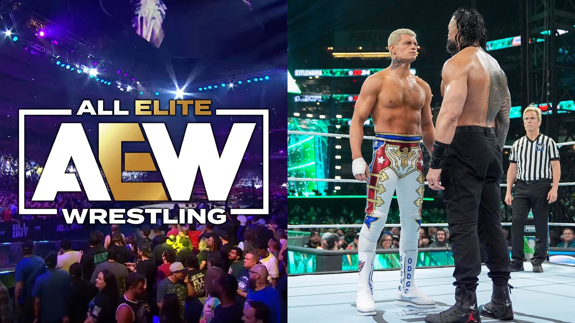 Could AEW produce a match like Rhodes vs. Reigns? (image credits: All Elite Wrestling on YouTube / WWE.com)