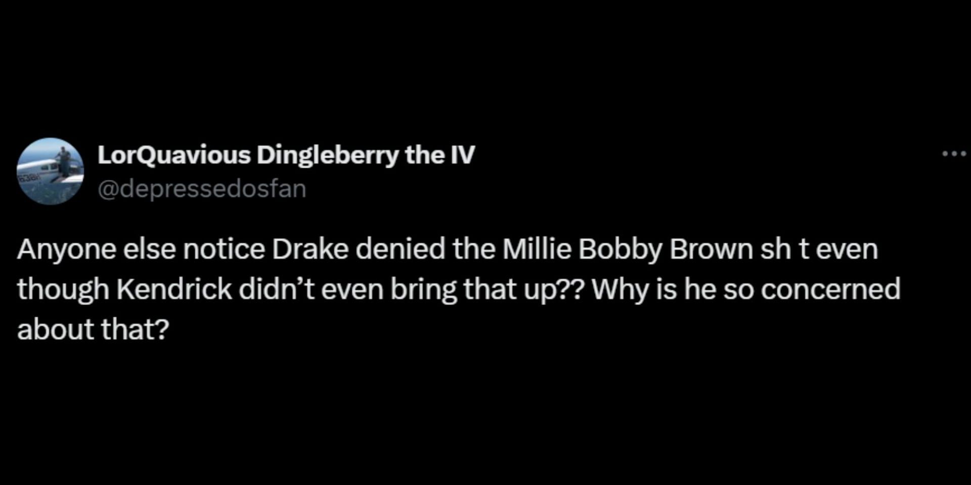 Netizens react to Drizzy&#039;s Millie Bobby Brown name-drop on &quot;The Heart Part 6&quot;. (Image via X/@depressedosfan)
