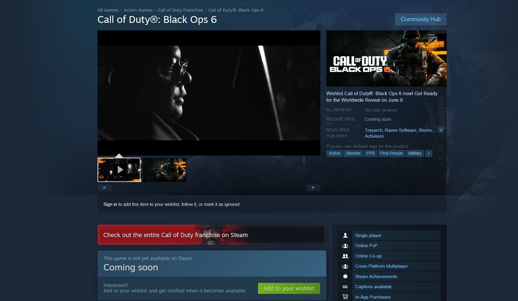 Screenshot from Steam page for BO6 (Image via Valve/Activision)