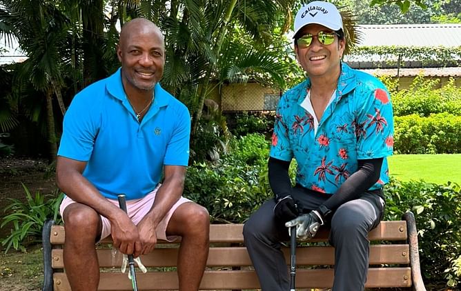 "Took the aerial route, mostly" - Sachin Tendulkar enjoys a game of golf with Brian Lara