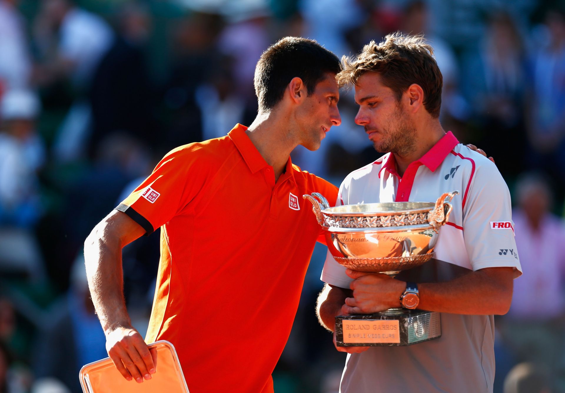 Novak Djokovic (left) and Stan Wawrinka at the 2015 French Open