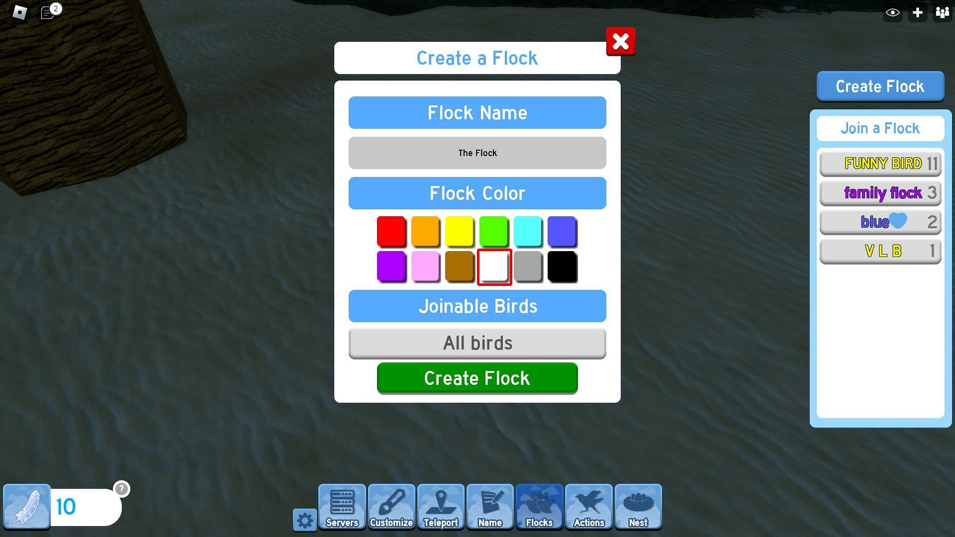 Flock creation screen (Image via Roblox)