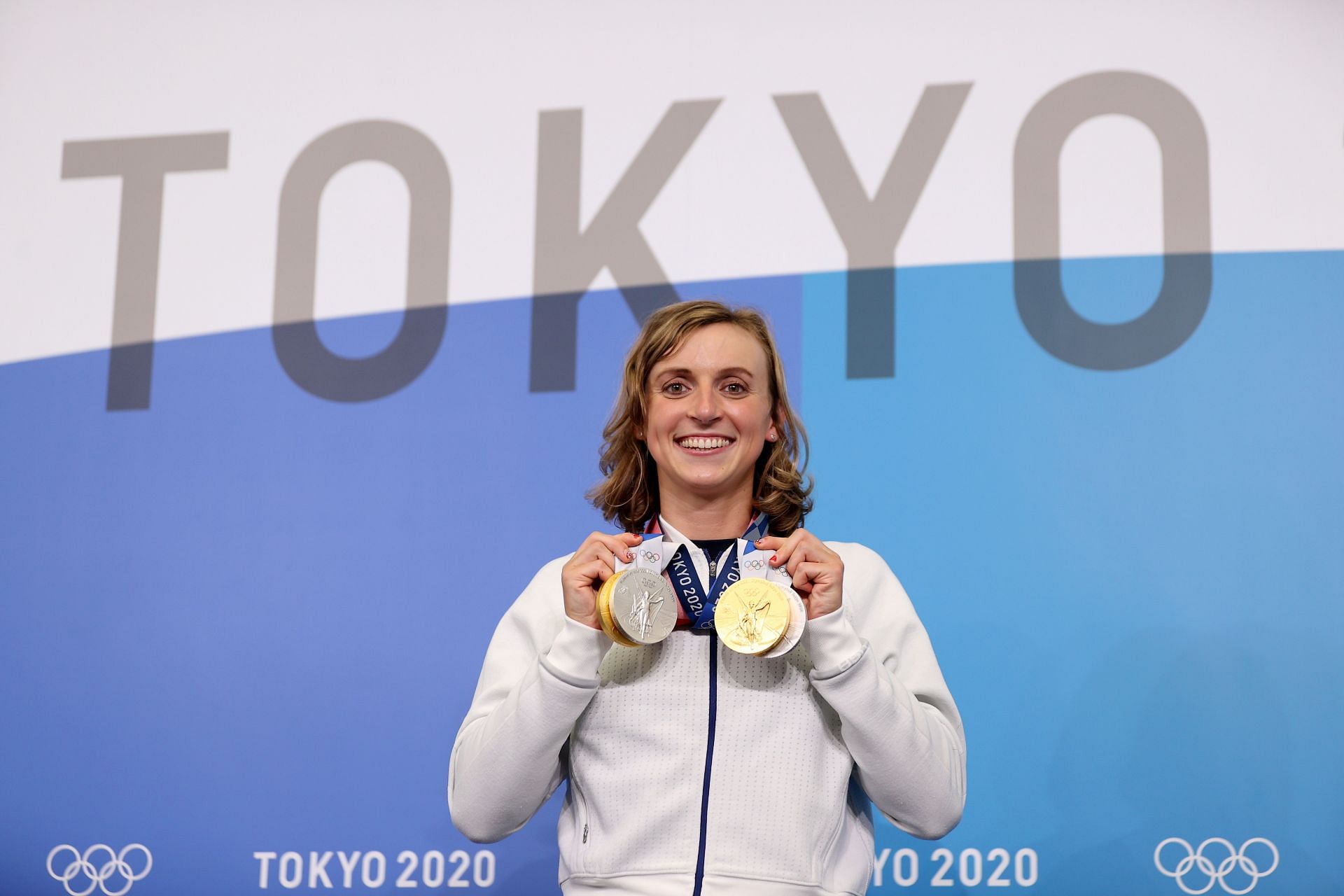 Katie Ledecky after giving a press conference to the media during the Tokyo Olympics 2020. (Photo by Laurence Griffiths/Getty Images)