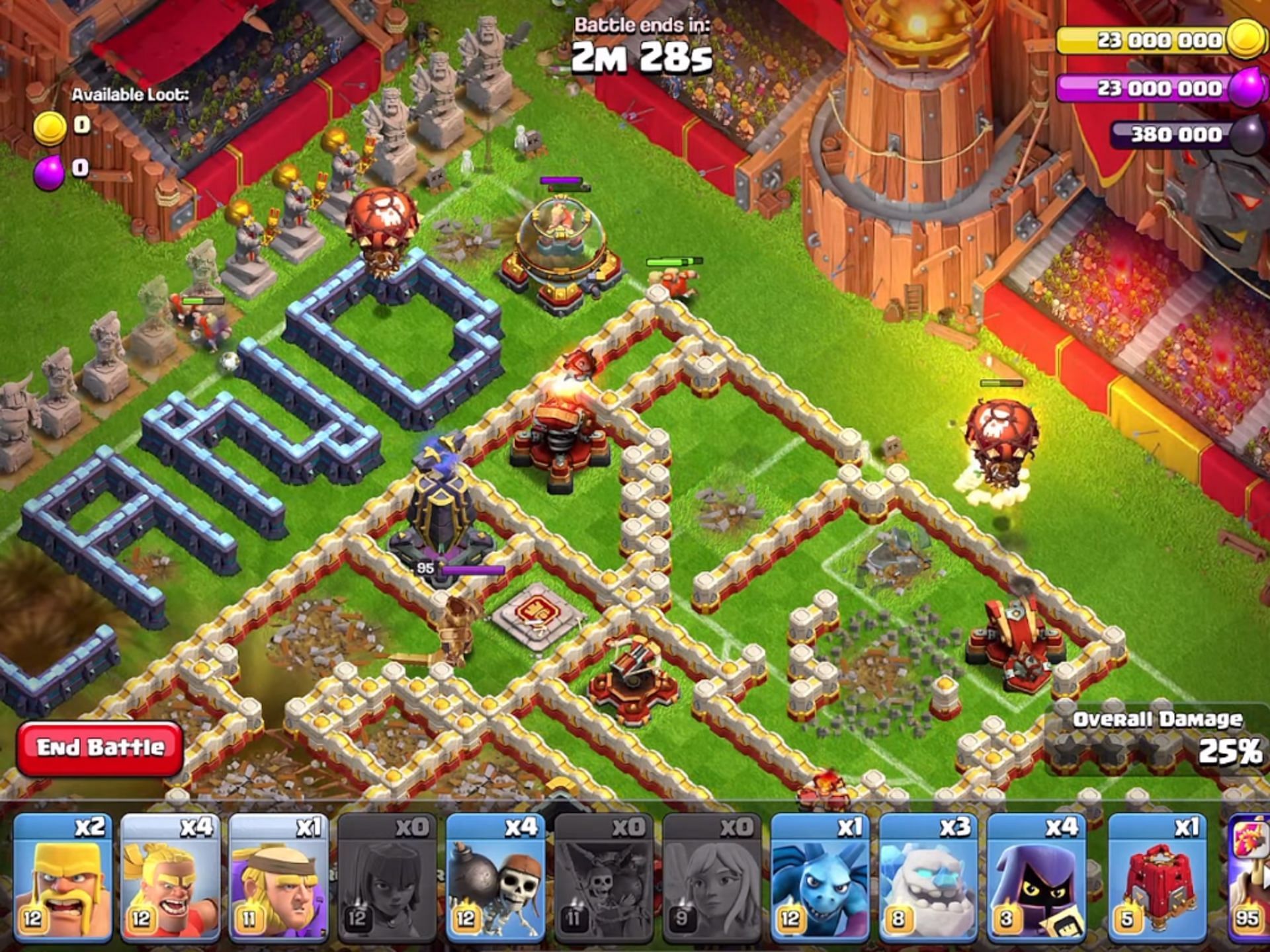 Fireball usage in Clash of Clans Impossible Final Haaland Challenge (Image via Supercell)