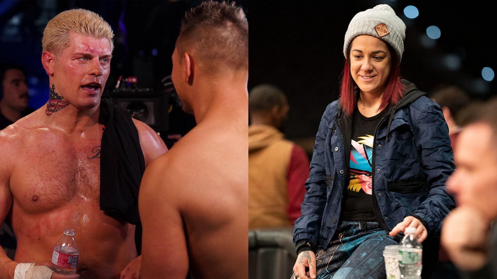 Cody Rhodes (left); Bayley (right)