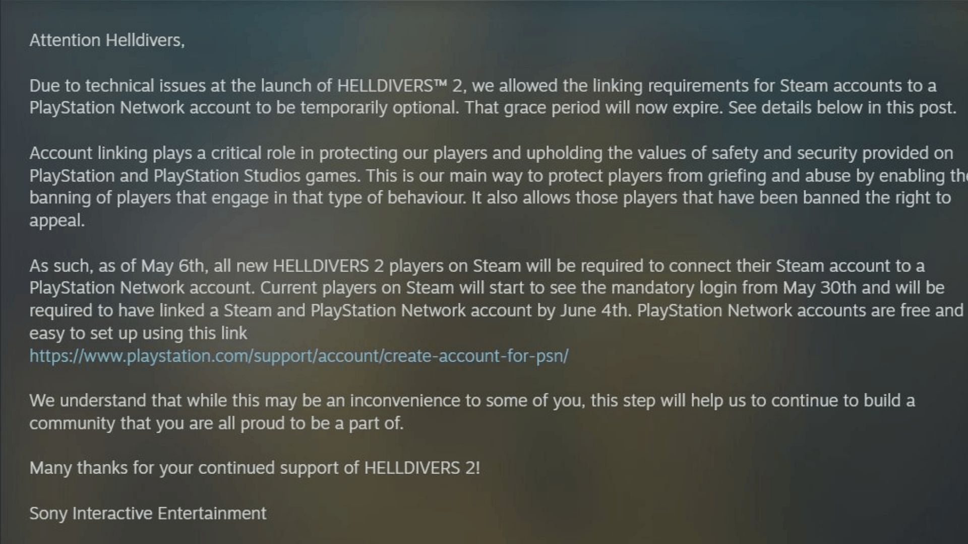 The update posted by the official game account on X (Image via helldivers2/X)