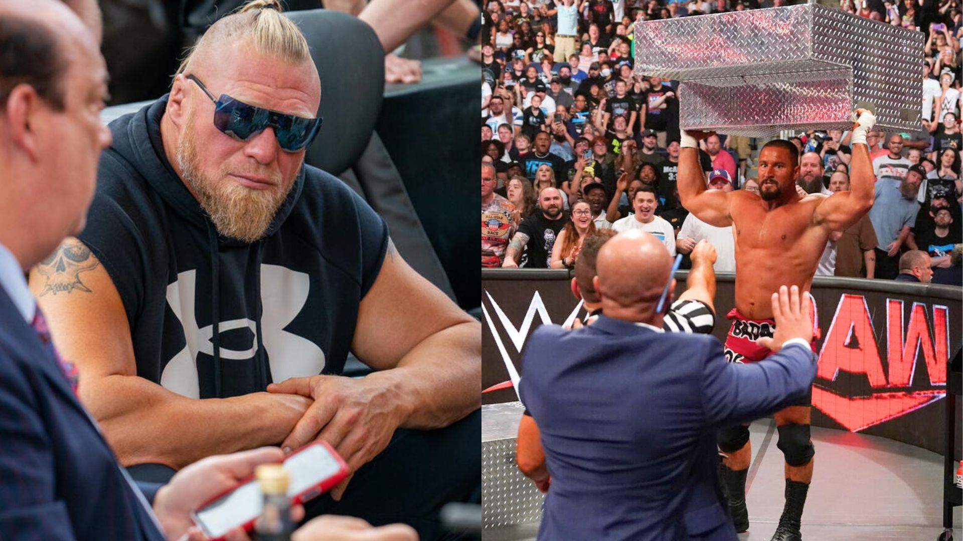 Paul Heyman, Brock Lesnar, and Bron Breakker.