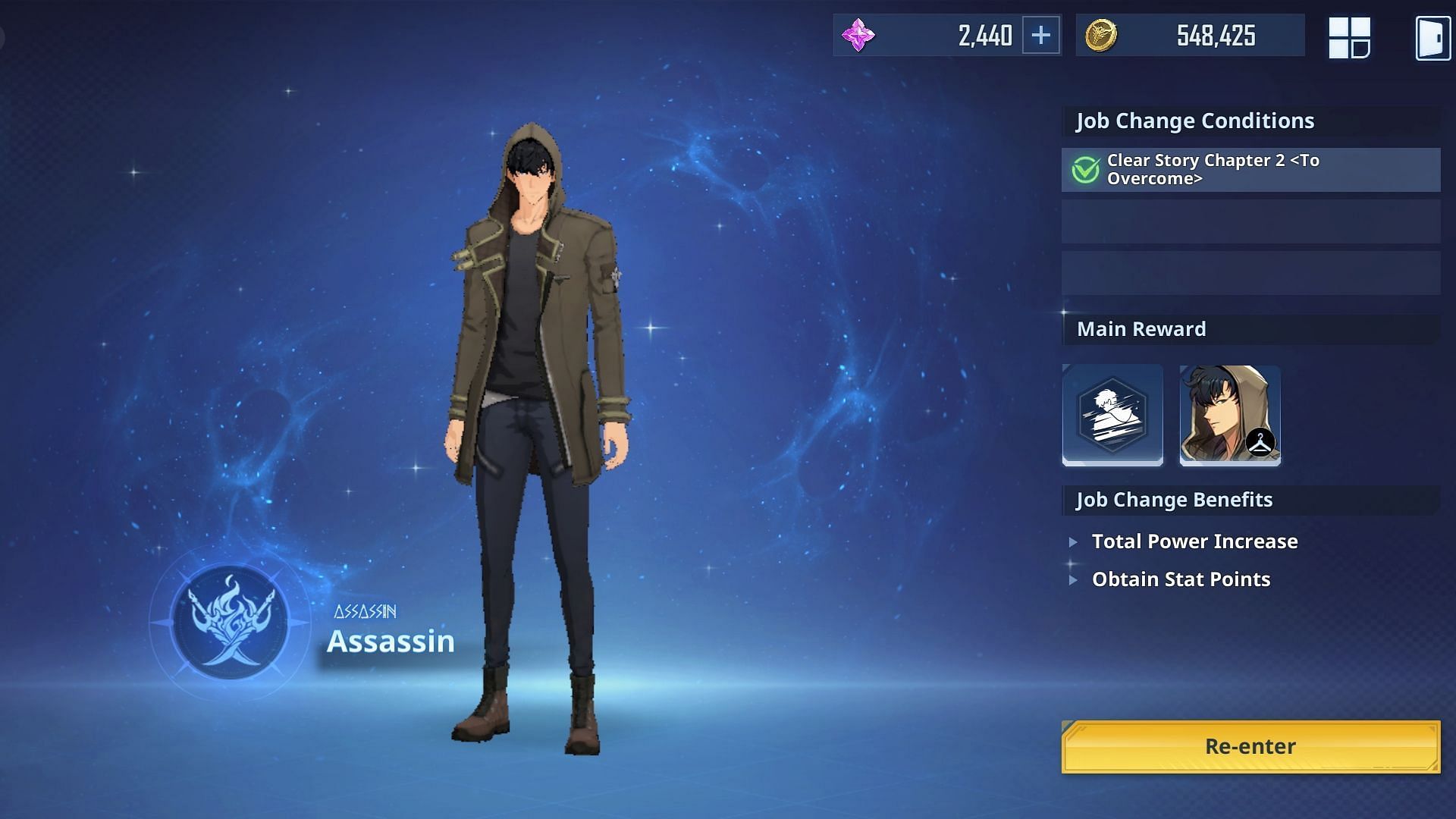 An in-game screenshot of Sung Jinwoo in the Assassin job (Image via Netmarble)