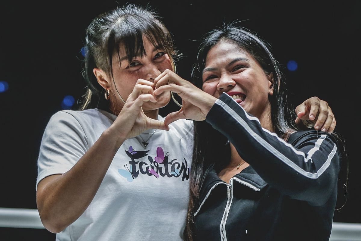 Stamp (left) and Denice Zamboanga (right) after thier first in-ring faceoff [Photo via: ONE Championship]