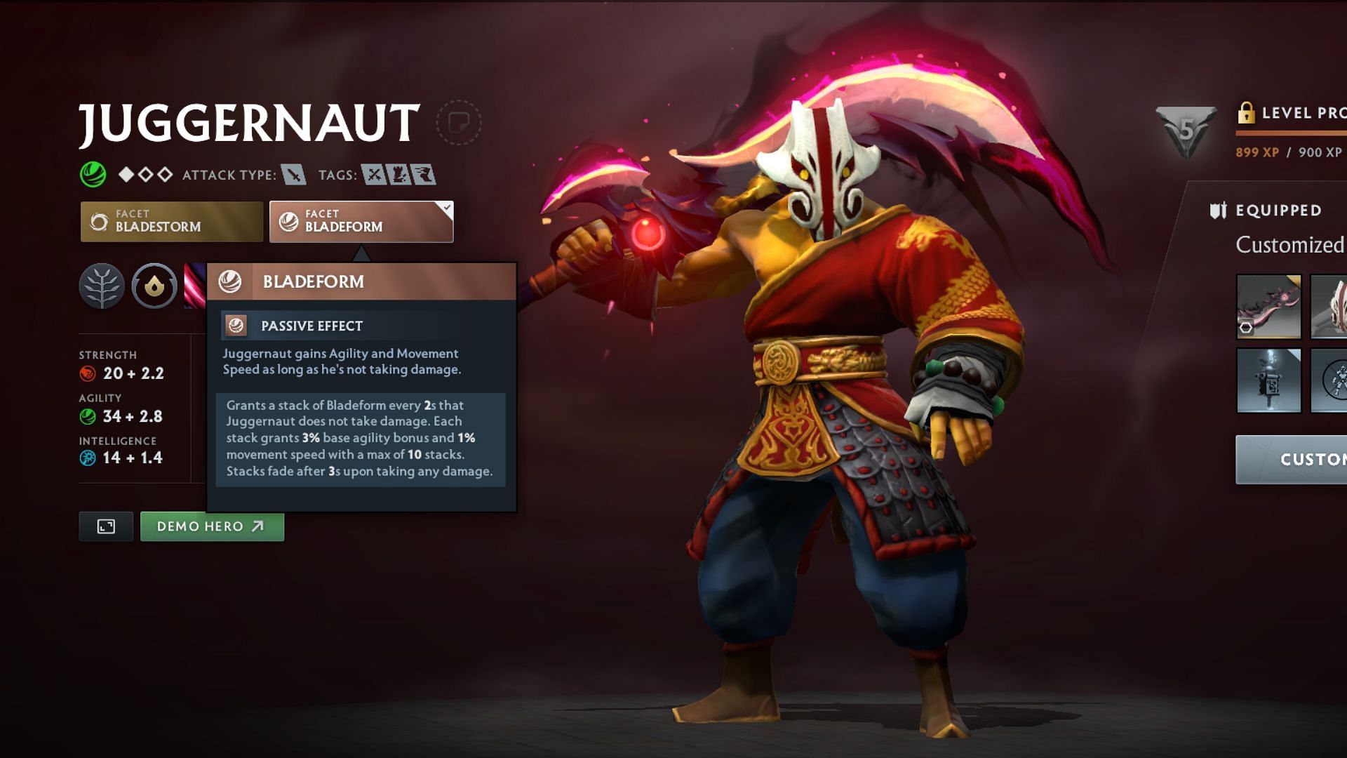 Juggernaut&#039;s hero facet Bladeform in Dota 2 (Image via Valve)