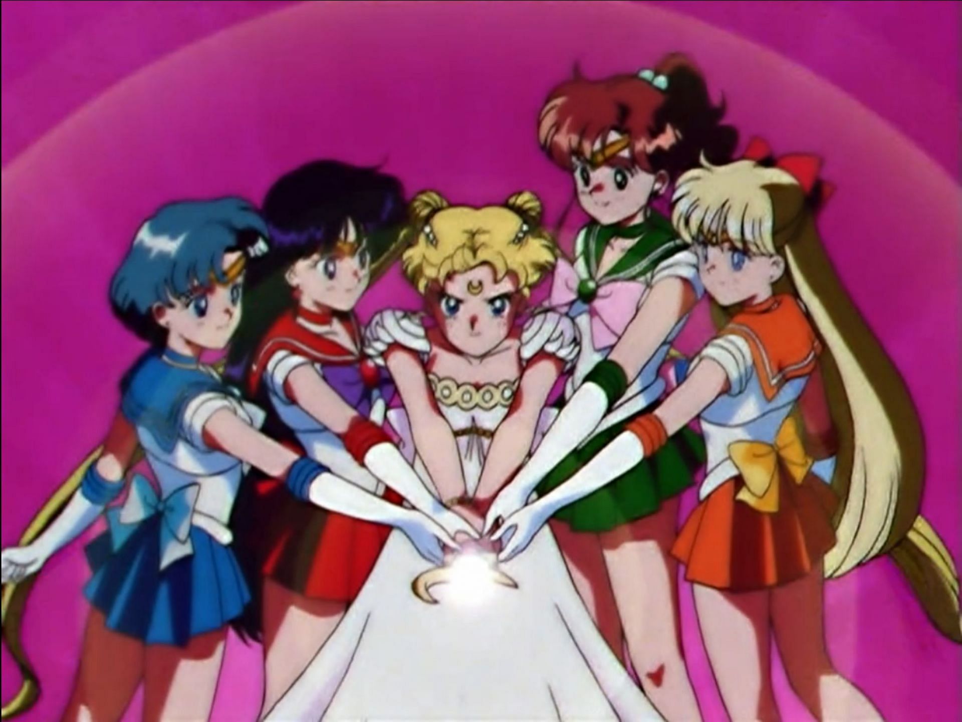 The first group attack in Sailor Moon: destroying an evil that enveloped the Earth (Image via Toei Animation)