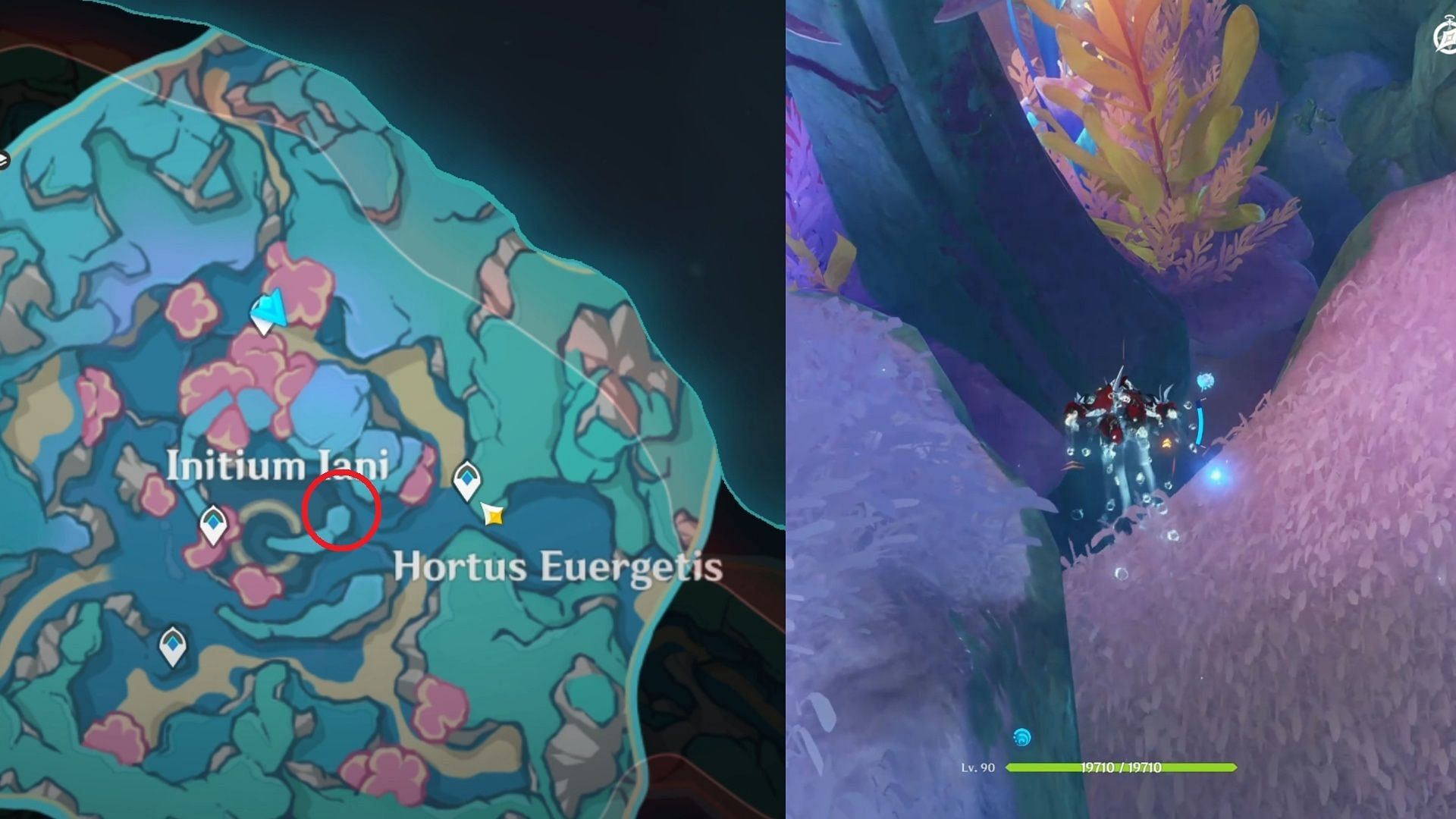 Hydroculus is hidden behind the rock pillar (Image via HoYoverse)