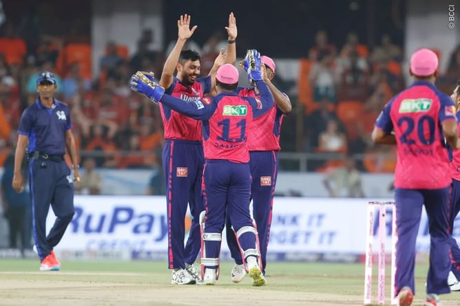 [Watch] Avesh Khan strikes with his first delivery to dismiss Abhishek Sharma in SRH vs RR IPL 2024 clash
