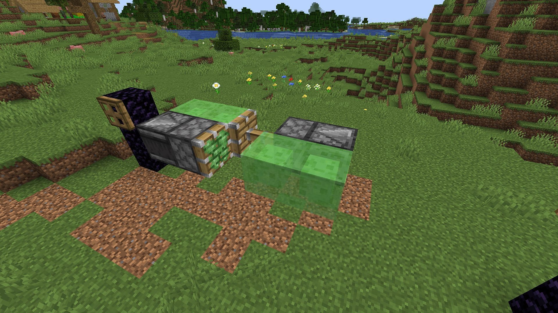 The horizontal flying machine in action (Image via Mojang)