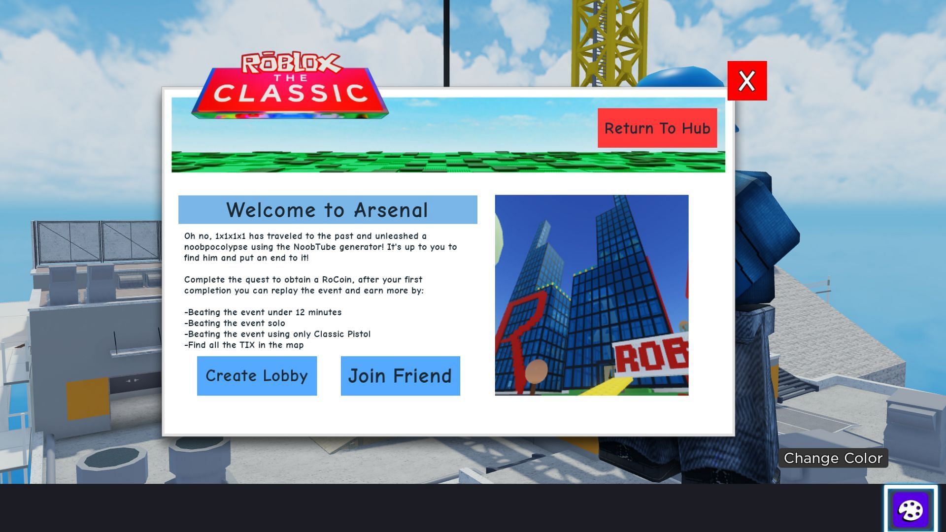 One can start the Roblox The Classic Arsenal event through The Classic portal or by searching the experience (Image via Roblox || Sportskeeda)