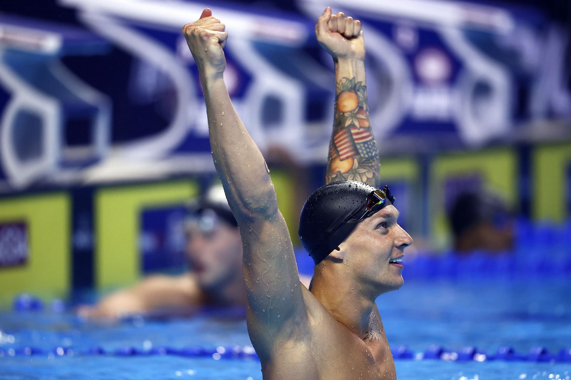 Caeleb Dressel of the United States reacts after competing in the Men&#039;s 50m freestyle final during Day Eight of the 2021 U.S. Olympic Team Swimming Trials at CHI Health Center on June 20, 2021 in Omaha, Nebraska. (Photo by Tom Pennington/Getty Images)
