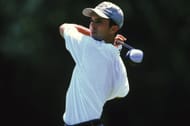 Mike Weir looks at his ball after swinging ,1998 (Image via Getty)