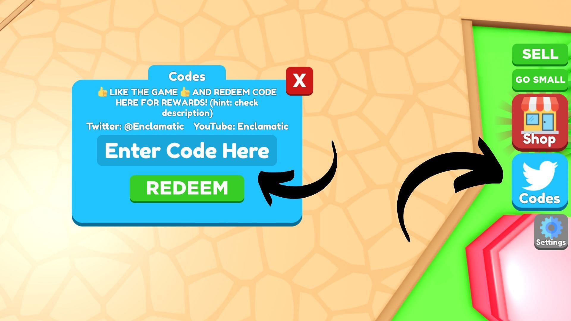 Redeem codes in Grow Up Simulator (Image via Roblox)