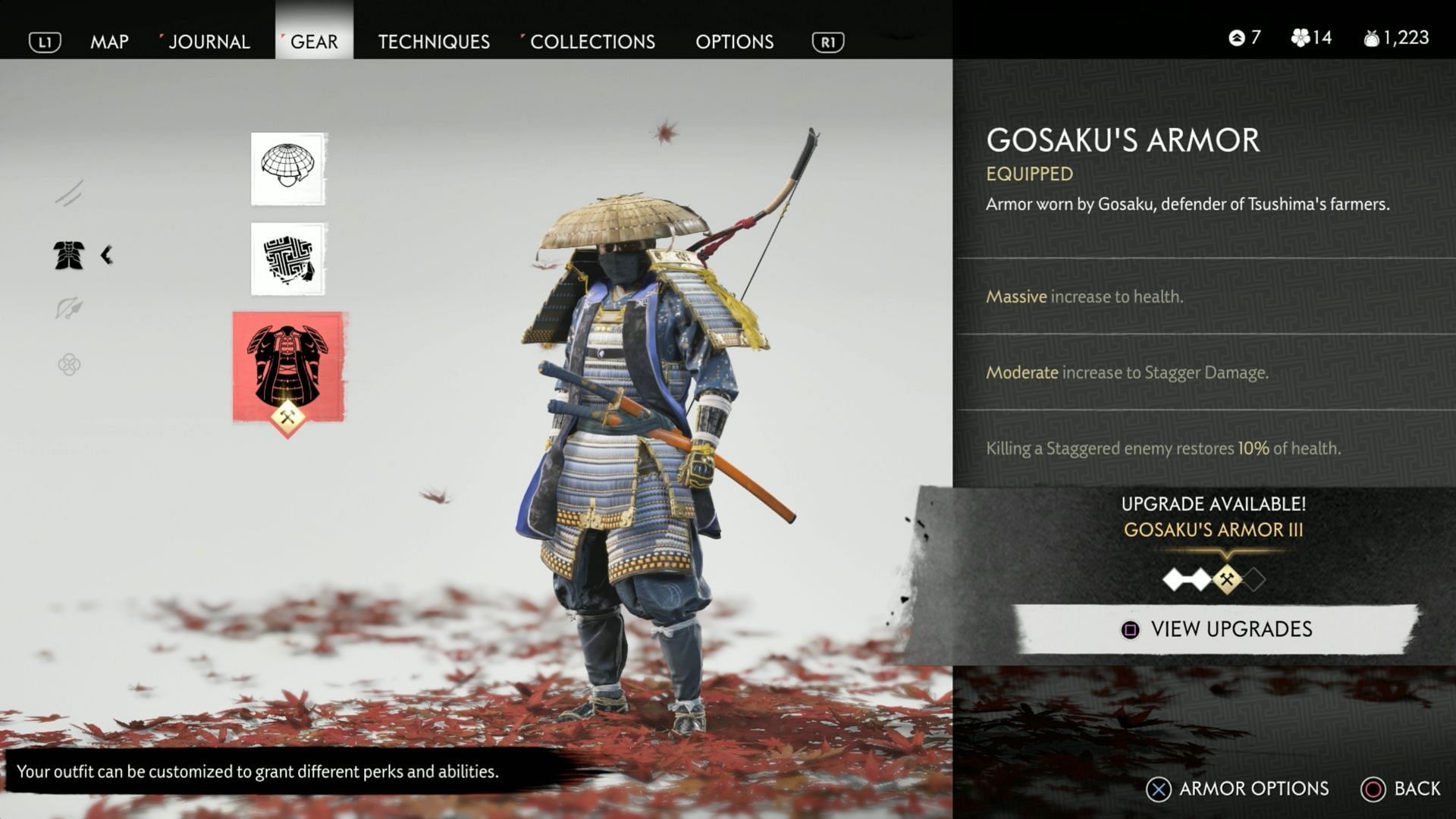 Another great Ghost of Tsushima mid-game pick is the Gosaku&#039;s Armor. (Image via Sony Interactive Entertainment)