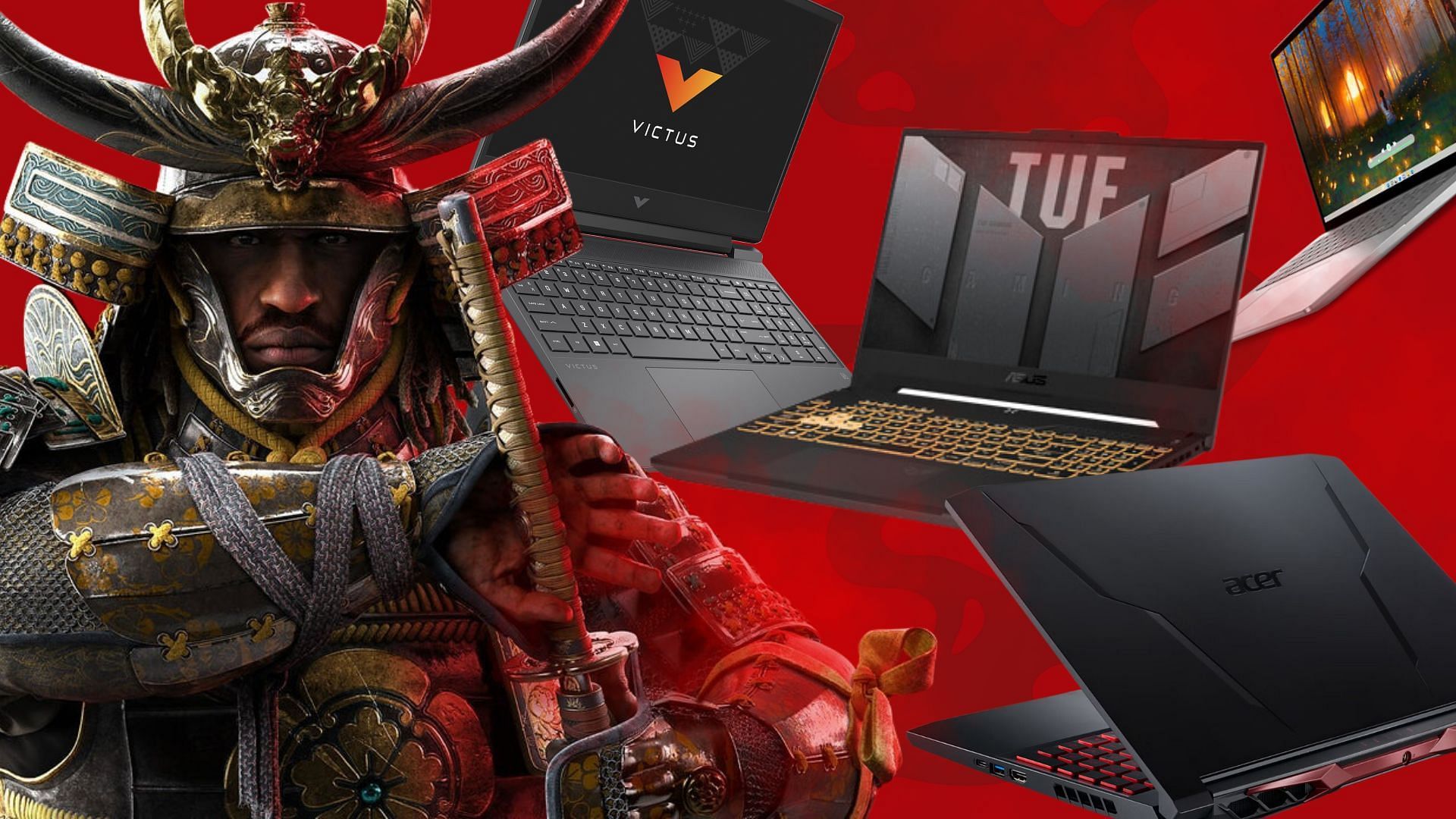 The best budget gaming laptops for Assassin&rsquo;s Creed Shadows (Image via Ubisoft, Acer, Asus, Dell, HP)