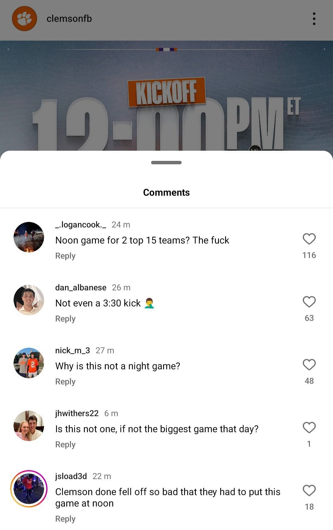 Clemson&#039;s IG comments