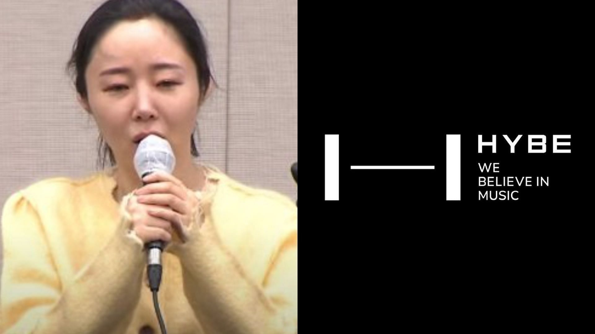 Min Hee-jin and HYBE Labels (Image via YouTube/@SBS, via Instagram/@hybe.labels.auditions)