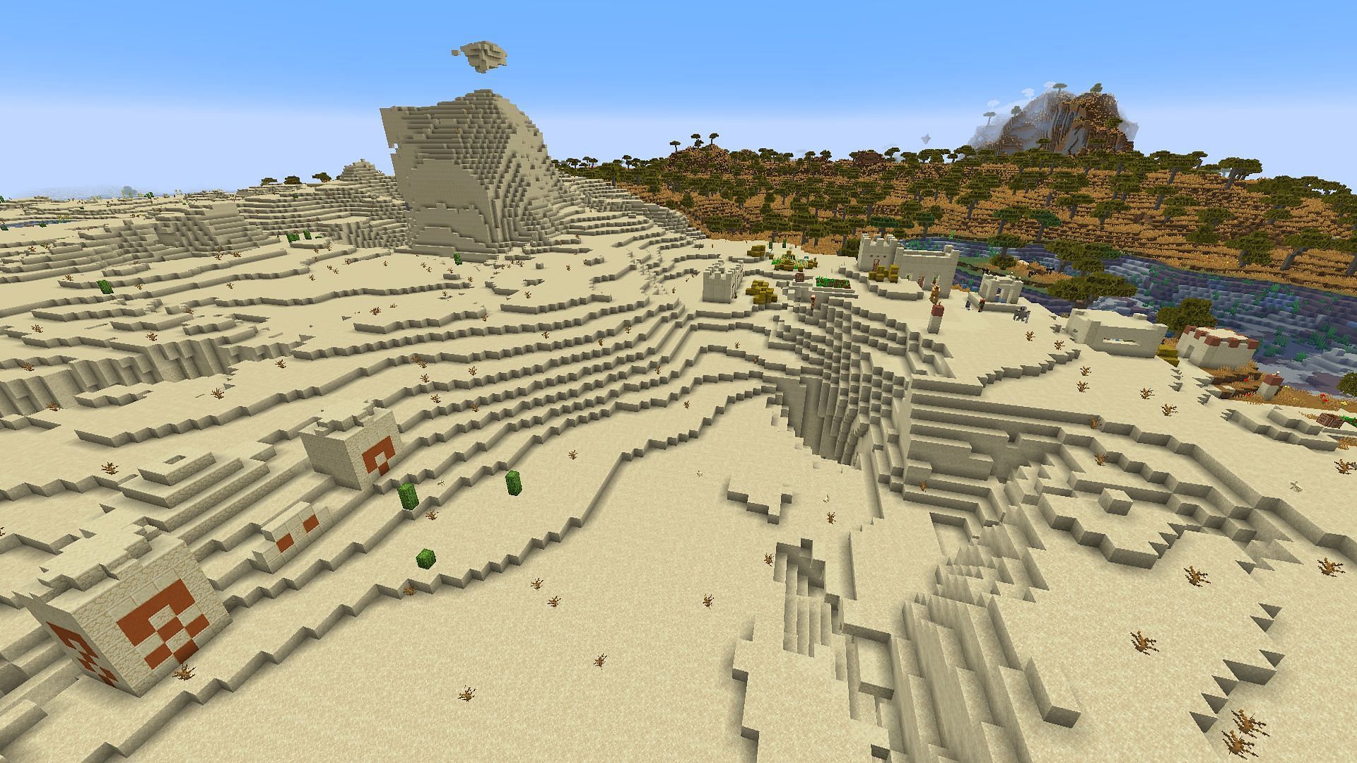A desert temple and village found above a trial chamber on this seed (Image via Mojang)