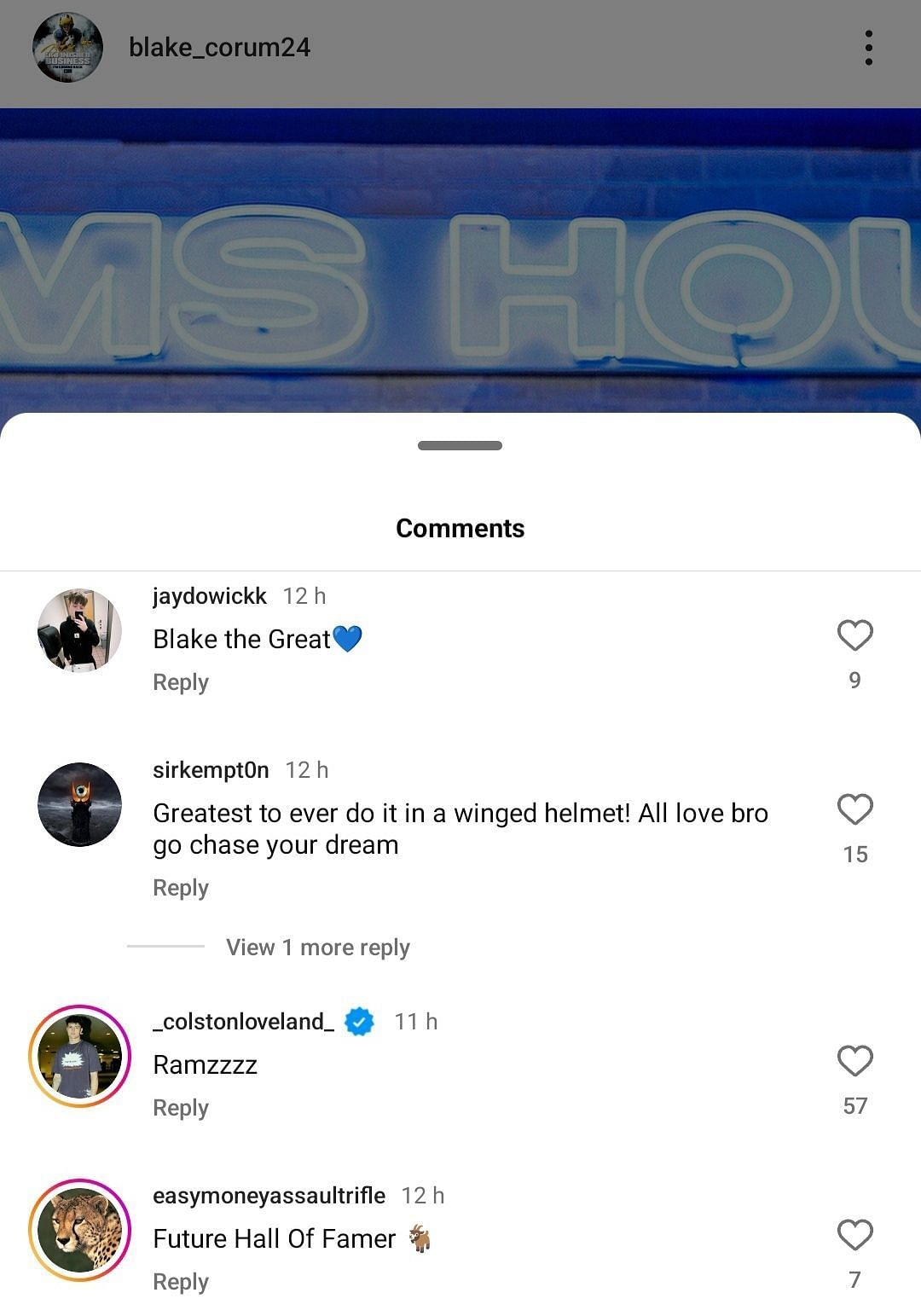 Comments under Corum&#039;s IG post