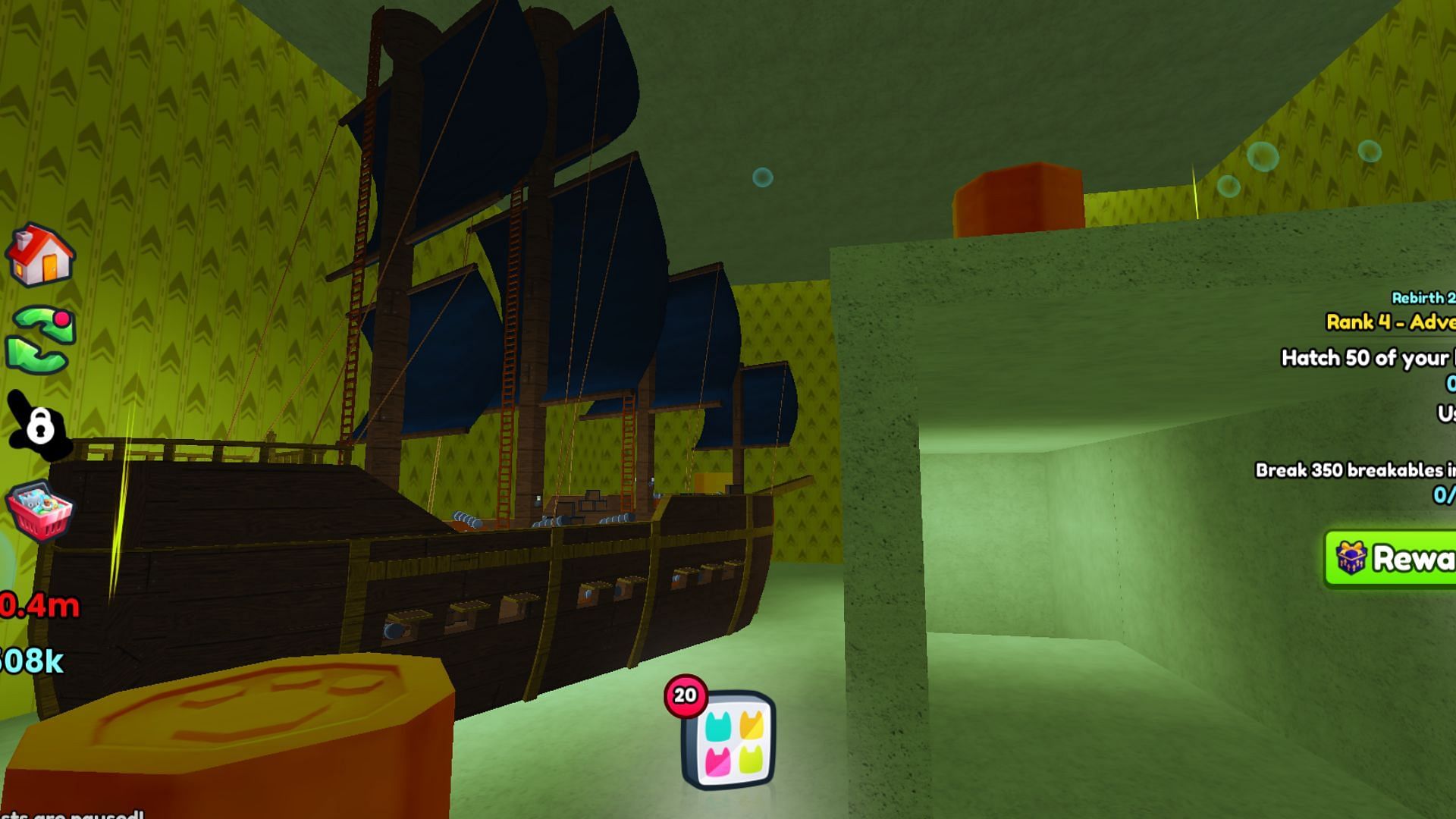 Hit the green button behind the ship to open the vent (Image via Roblox)