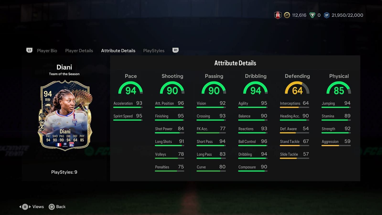 Diani has some amazing stats (Image via EA Sports)