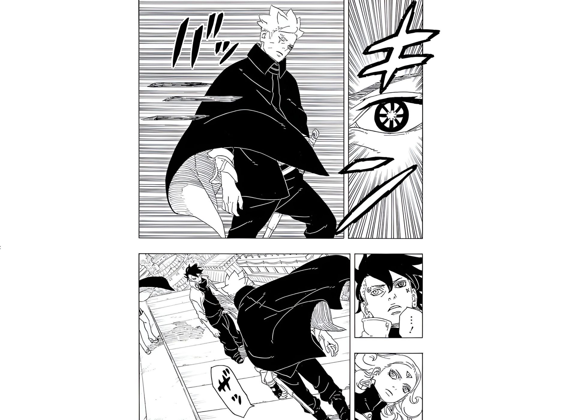 The protagonist evading Kawaki&#039;s attacks (Image via Shueisha)