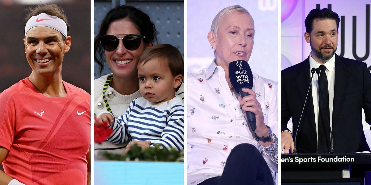 (Left to Right) Rafael Nadal and family, Martina Navratilova, Alexis Ohanian 