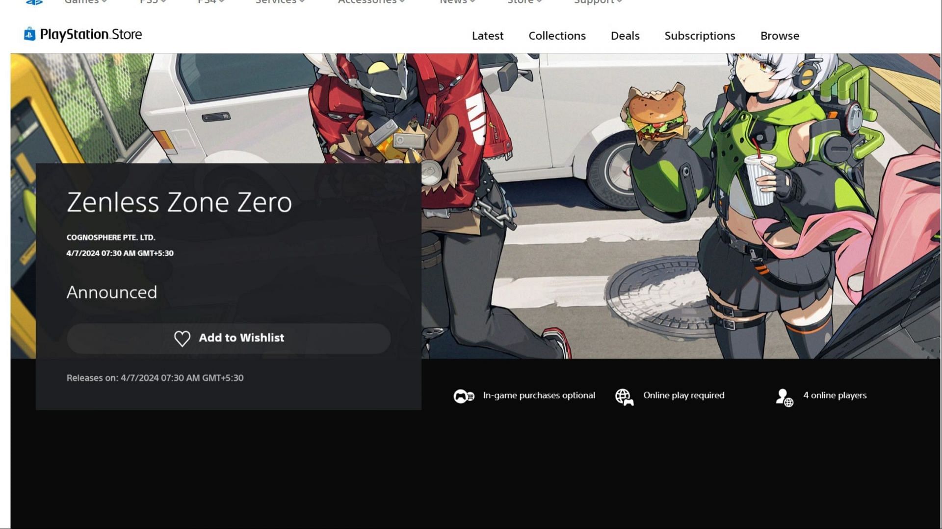 PlayStation Store of Zenless Zone Zero page (Image via Sony)