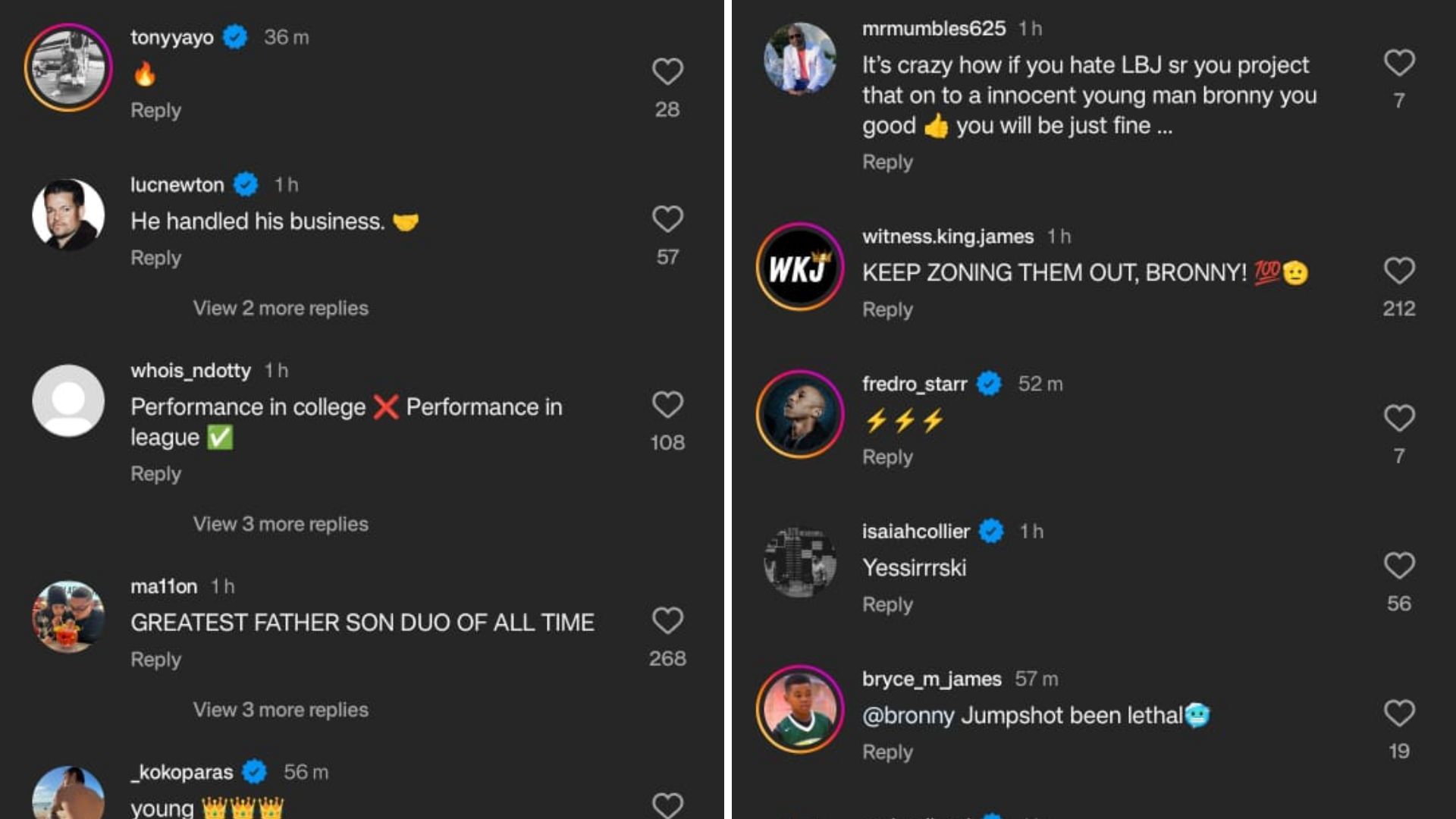 Fans hype up Bronny James showing in the latest post by LeBron James