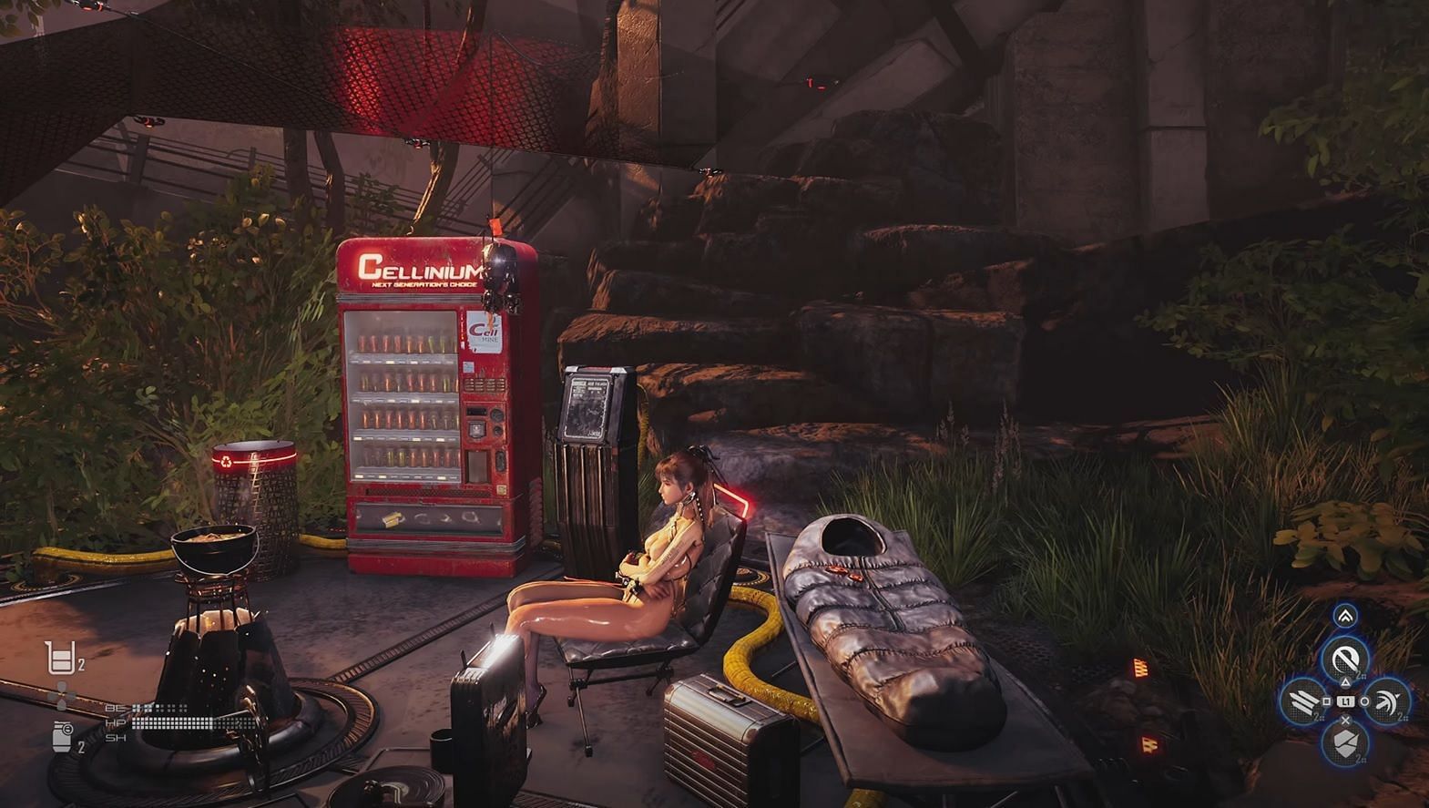 Protagonist Eve as seen near a camp in the game (Image via Sony Interactive Entertainment)