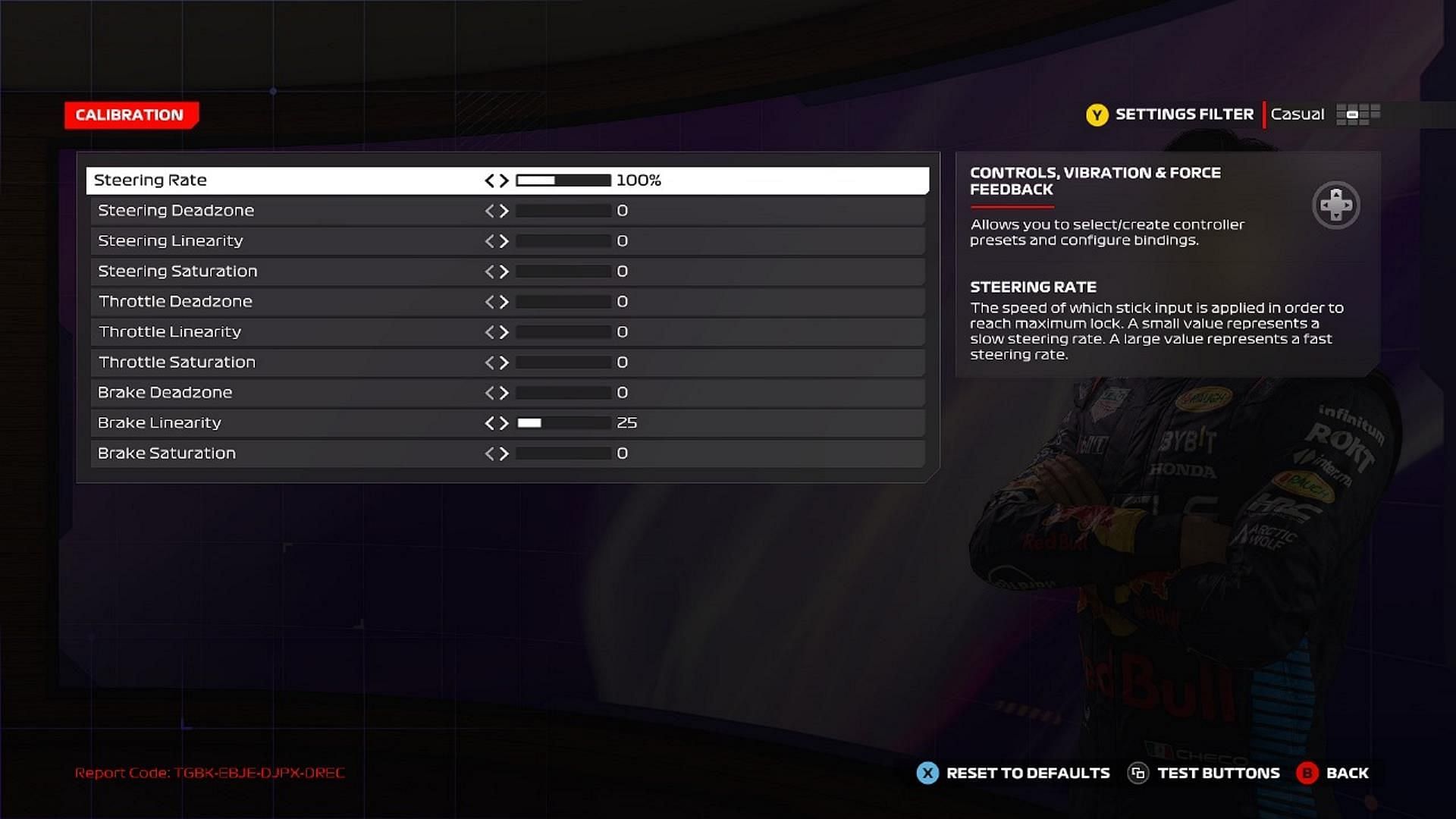 You need to adjust the Calibration settings to have an easier time (Image via Codemasters)