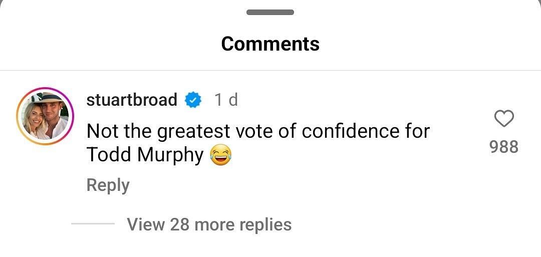 Stuart Broad's comment. (Credits: Screengrab)